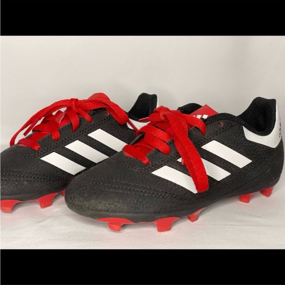 Adidas kids Soccer cleats black white and red size 12k athletic shoes sneakers